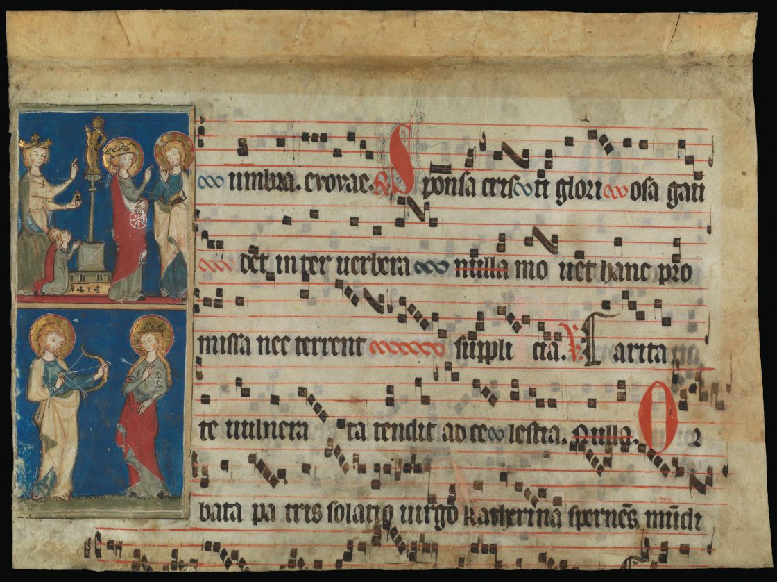 Frauenfeld, Historisches Museum Thurgau, T 44414, f. verso - Saint Catherine of Alexandria from an antiphonary for the Convent of Dominican nuns St. Katharinental