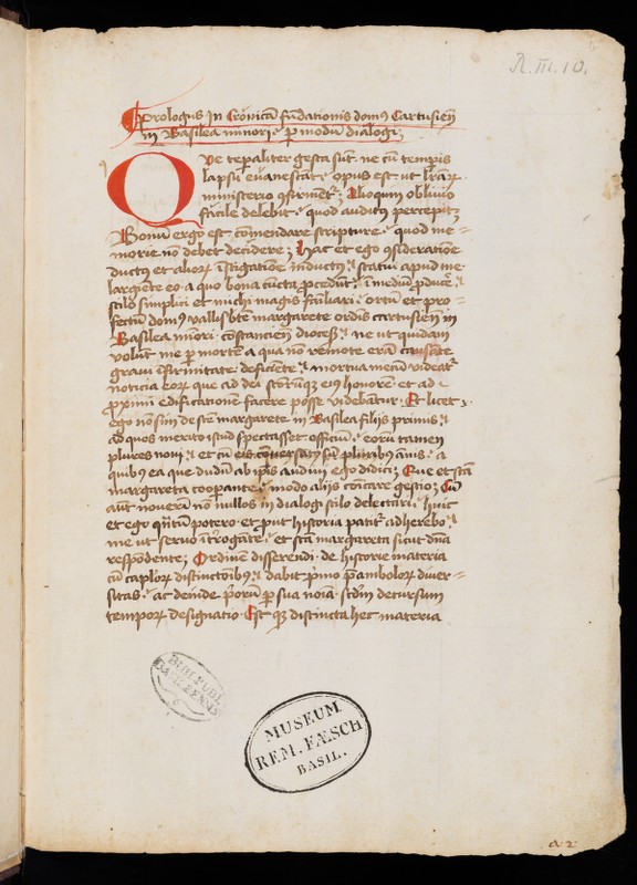Buchumschlag - Chronica fundationis Carthusiae in Basilea minori, 1401-1480 [cum continuatione Georgii Carpentarii, 1480-1526]
